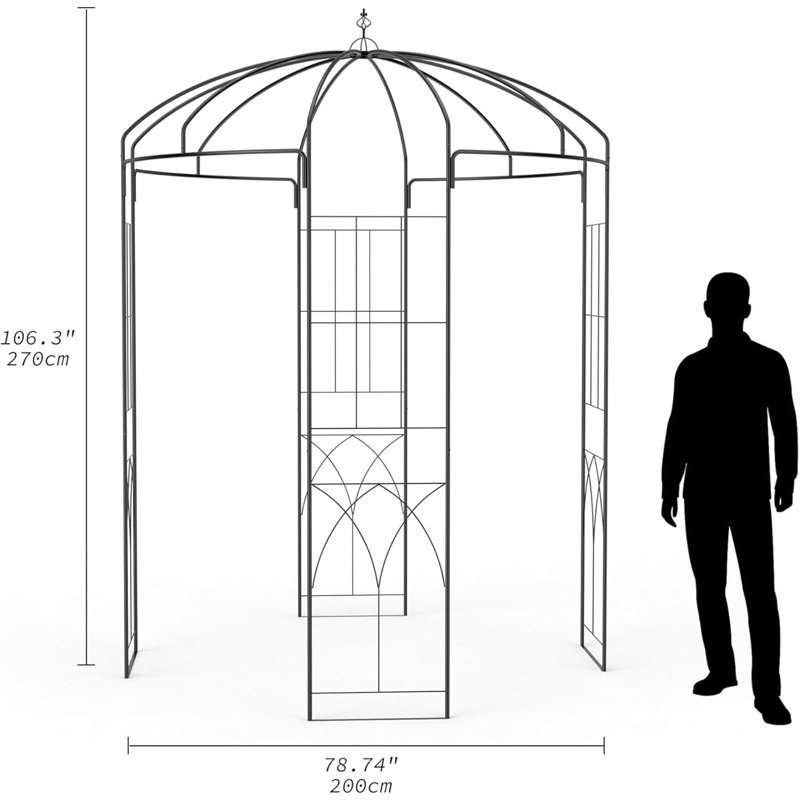 Tonnelle de jardin en métal noir 8,8 pi