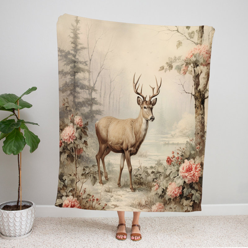 Throw Blanket, 68" W x 80" L, Animal Print/Floral, Pink/Brown