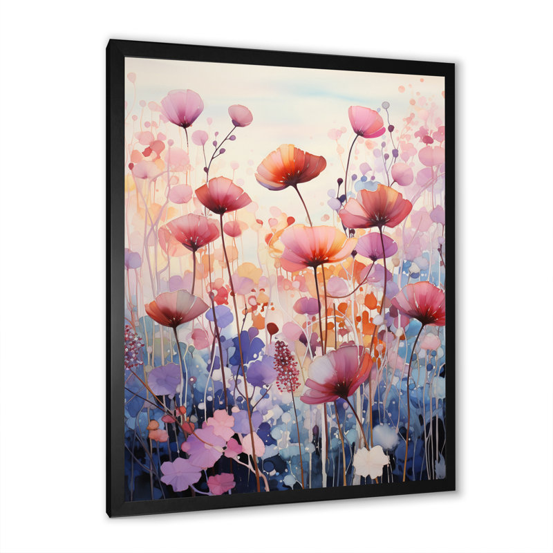 Humna «Mauve Botanical Whispers IV», reproduction sur toile, Cadre simple noir, H 20 po x l 12 po x P 1 po