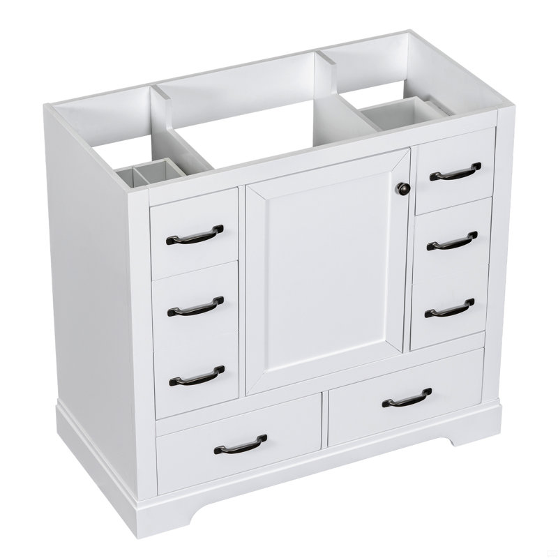 36" Bathroom Vanity without Sink, Cabinet Base Only, Six Drawers, Multi-Functional Drawer Divider, Adjustable Shelf (No Sink)