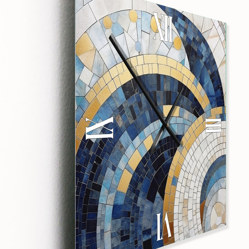 Horloge murale abstraite en métal Gold Constructing Blue Realms III, Petit