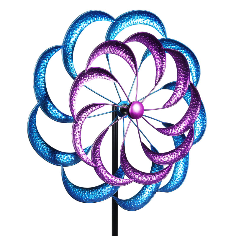 Large Purple and Blue Metal Double Kinetic Garden Spinner Stake