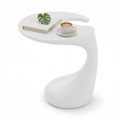 C-Shaped Side Table, Weather-Resistant Plastic End Table, One-Piece Molded Nightstand With Sand-Fillable Base, No Assembly