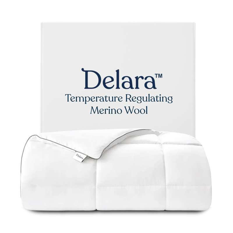 Delara Organic Merino Wool Duvet Insert - GOTS, Oeko-TEX & Woolmark Certified, 400TC Organic Cotton Shell, 300 GSM All-Season Warmth, Baffle Box Construction, Machine Washable - King