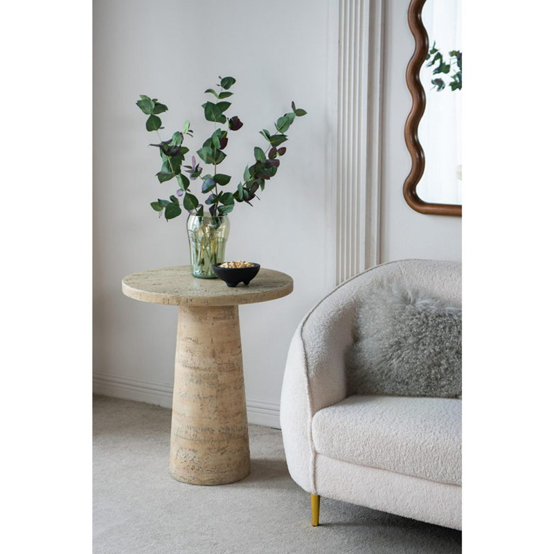 22x22x25.5" Round Side Table with Pedestal Base, Cream