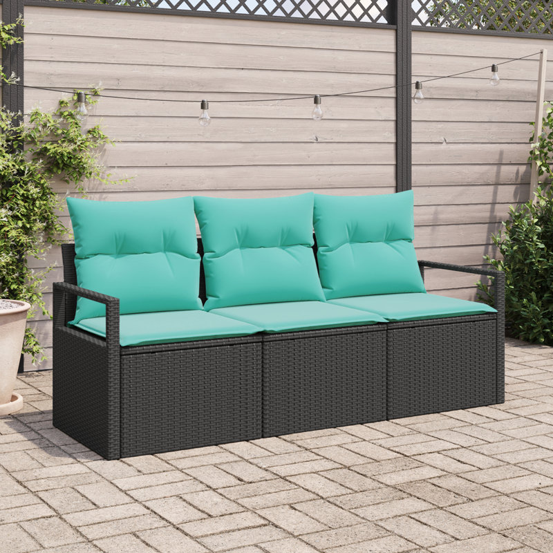  Ensemble de canapé de jardin 3 pièces avec coussins en rotin de polyester noir