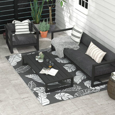 Tapis d'extérieur pour véhicule récréatif, tapis de patio 6 pi x 9 pi, gris et blanc