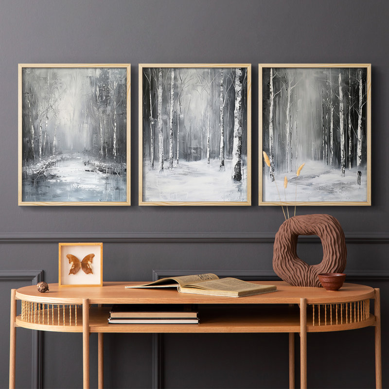 Lanscape Study Series III -Set of 3 Fric Giclee Prints -Prêt à accrocher, H 10 po x l 8 po, Encadré naturel