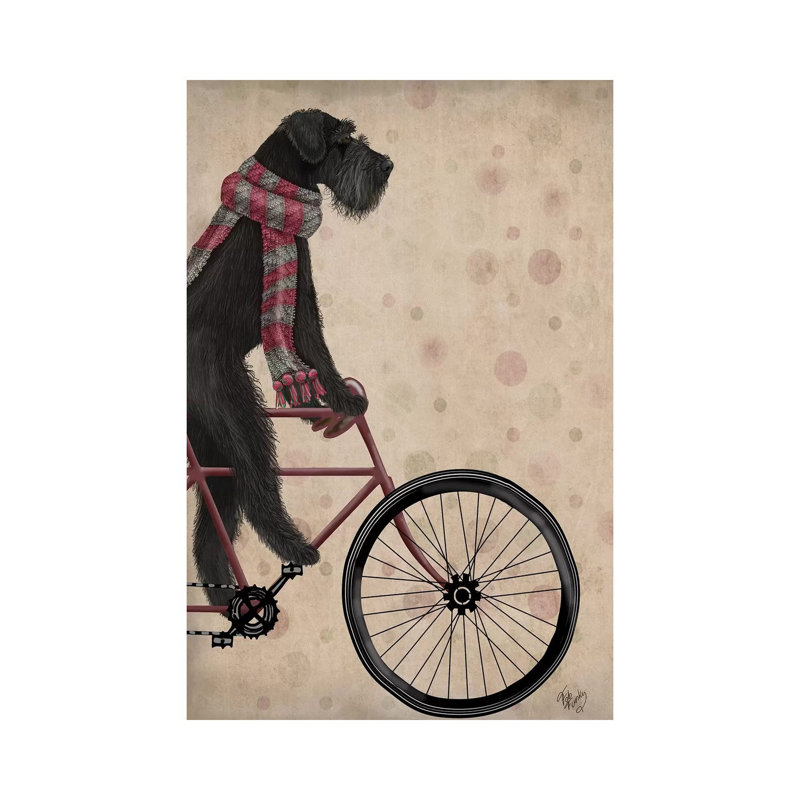 Schnauzer On Bicycle, Black by Fab Funky - Wrapped Canvas Painting, 20.32 cm H x 30.48 cm W