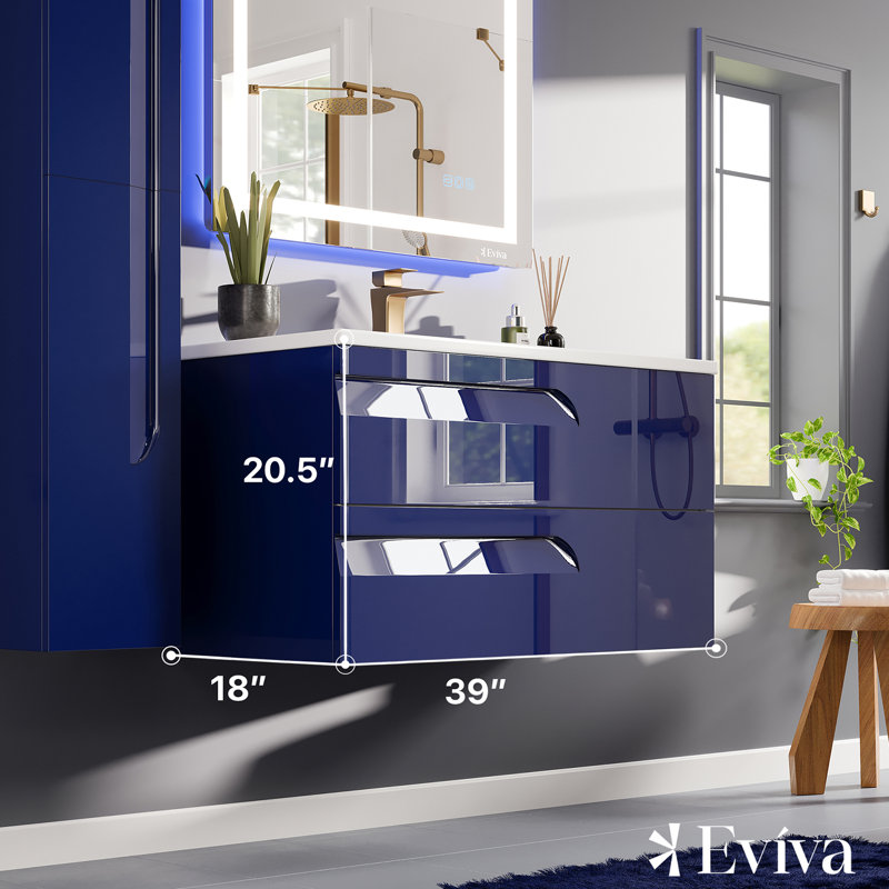 Ensemble de meuble-lavabo simple 39 po Alberthe, Bleu