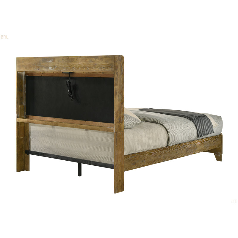 Light Aspen Brown Bed W/USB, King