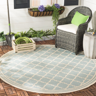 Hardrian Looped/Hooked Aqua/Cream Rug