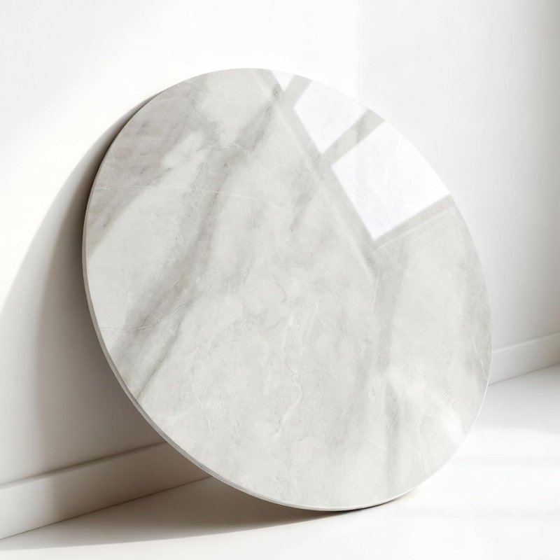 Plateau de table rond en verre trempé Marble Design, protecteur de table gris épais de 8 mm, plateau de table de remplacement