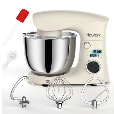 HOWORK 300W 10 Speed 5.5 Quart Tilt-Head Stand Mixer,Household Electric Mixer with Dough Hook,Beater,Whisk,Bowl,Silver