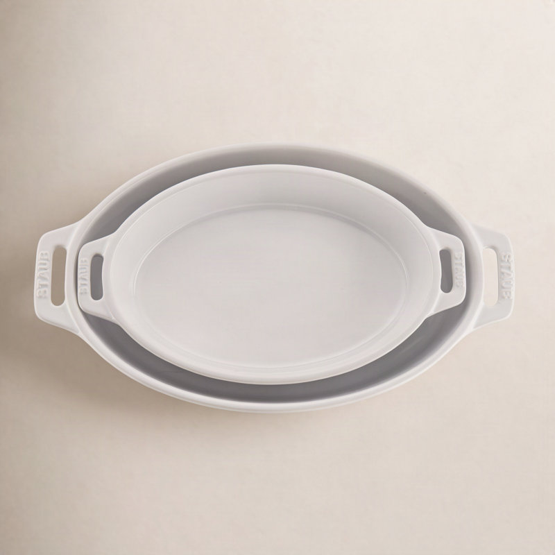 Staub Ceramic 2-Piece Oval Baking Dish Set, White