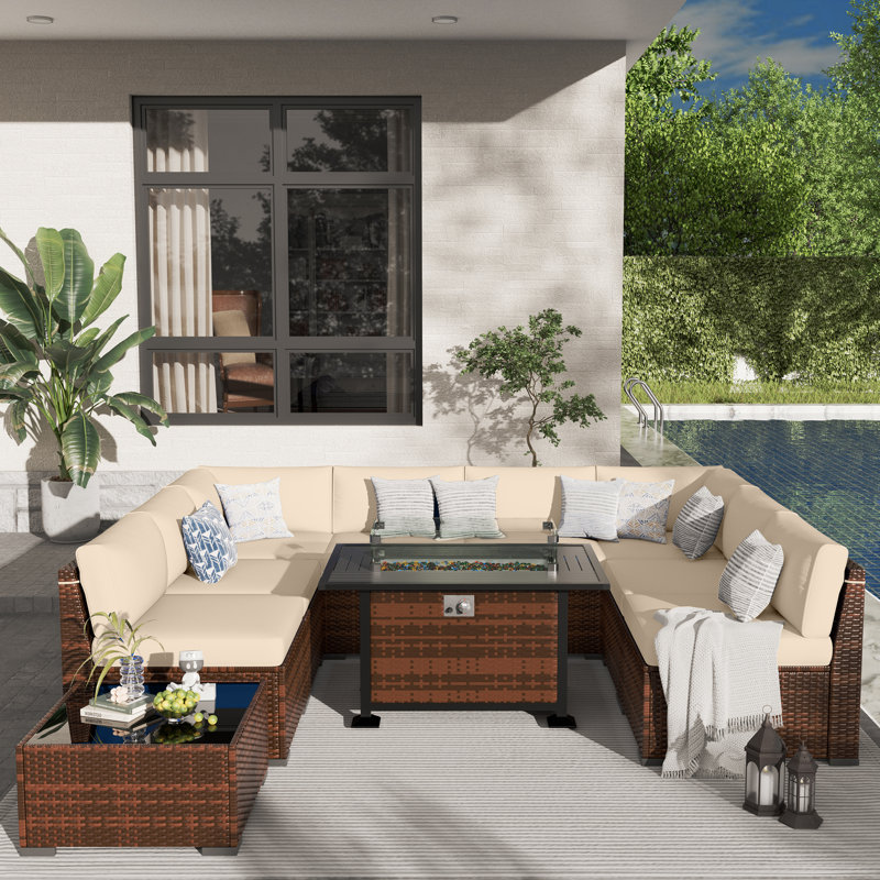 Wyckhoff 8 - Person Outdoor Seating Group with Cushions, Tan
