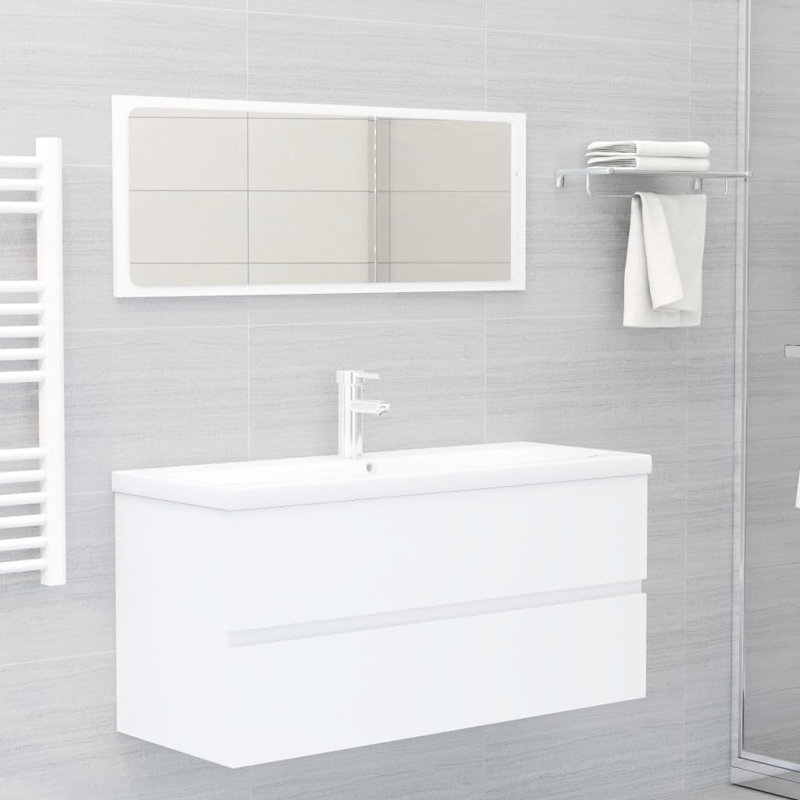 Ebern Designs Audreyonna 1000mm L x 385mm W Ceramic Rectangular Sink with Tap and Overflow, White