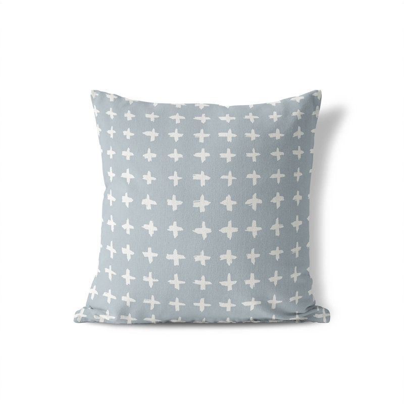 Coussin décoratif à carreaux, H 16 po x l 16 po, Bleu ardoise / bleu