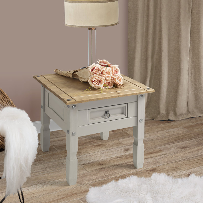 Aadhvik Solid Wood End Table with Storage, Gray Wash