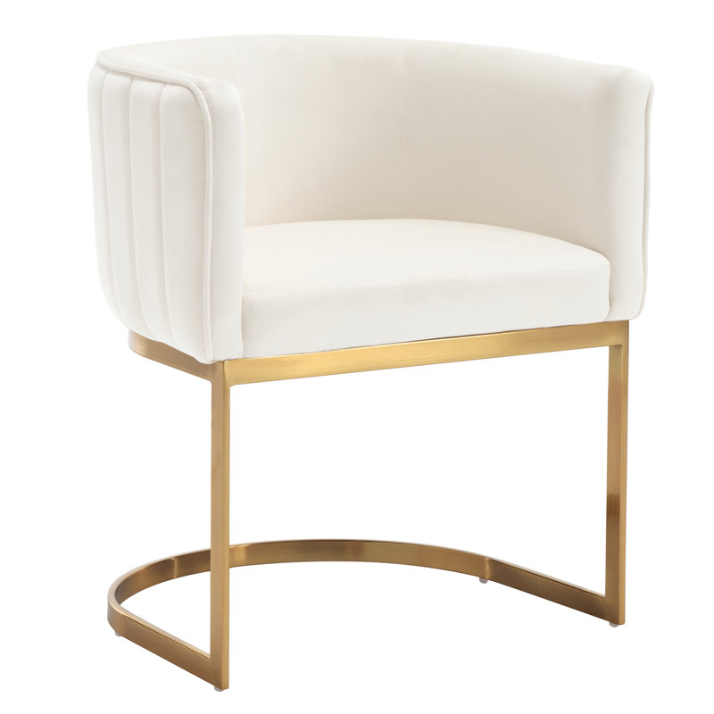 Modern Barrel Dining Chair With Backrest And Armrests Side Chair For Dining Room, Parlor And Balcony, Gold, Velvet White