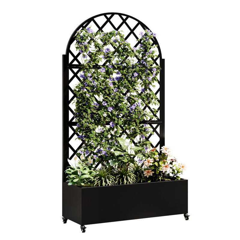 Metal Planter With Trellis, 72.85-Inch High, 1.2-Inch Thick Flowerpot, Self-Draining, For Climbing Plants, Easy To Assemble, Privacy Screen Tall, 35.17-Inch Deep, Flowers, Vegetables, And Vines,