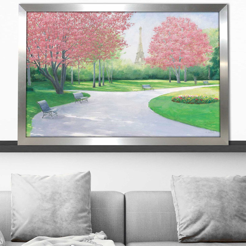 Printemps parisien V2 - Peinture, Encadrement argenté, H 21,5 po x l 27,5 po x P 0,75 po