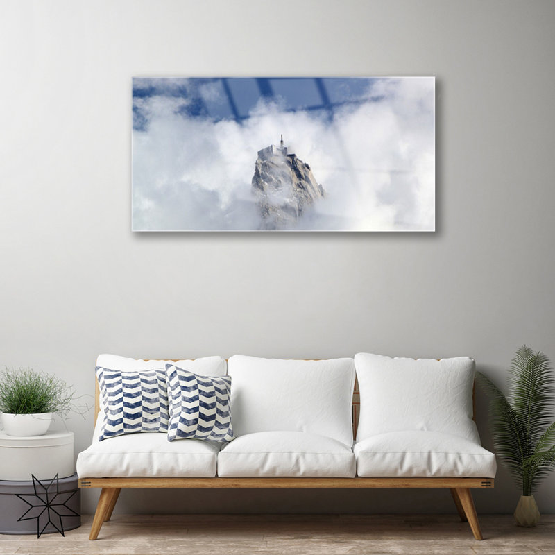 Glass Print Wall Art 100X50cm Image Printed On Glass Decorative Wall Picture Behind Toughened / Tempered Safety Real Glass For Kitchen & Living Room Theme: Mountain Clouds Landscape