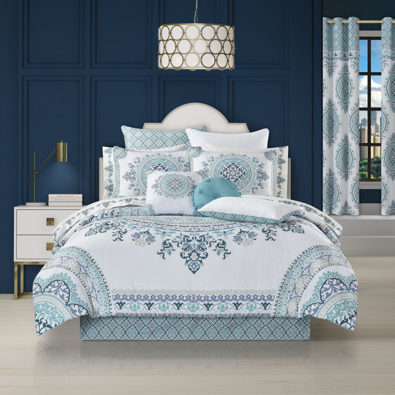 California King Blue and White Reversible Comforter Set
