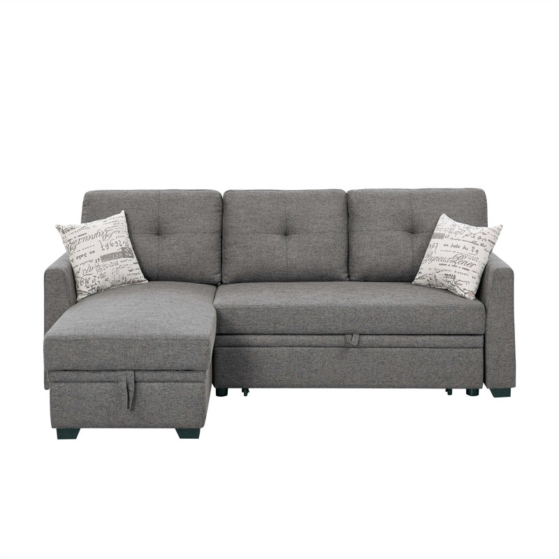 Upholstered L-Shaped Sectional Left Hand Facing, Dark Gray Linen Blend