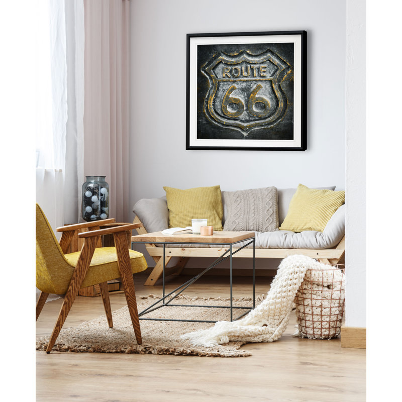 «Route 66», impression, H 26,5 po x l 26,5 po x P 1,5 po, Cadre plastique noir