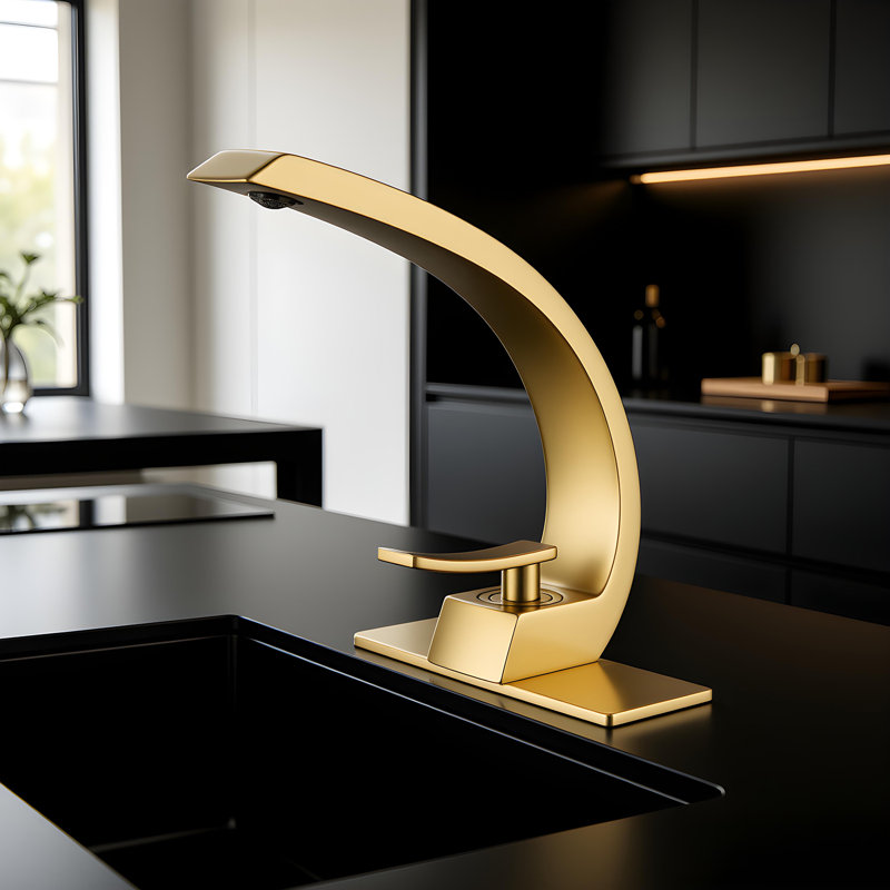 Single-Hole Single-Handle Bathroom Faucet With Drain Assembly, Brushed Gold