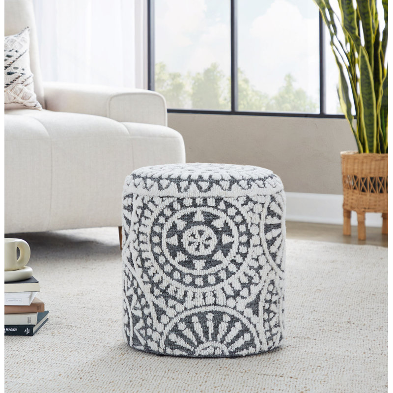 Repose-pieds de rangement 18 po en laine tissée à la main avec motif touffeté et noué