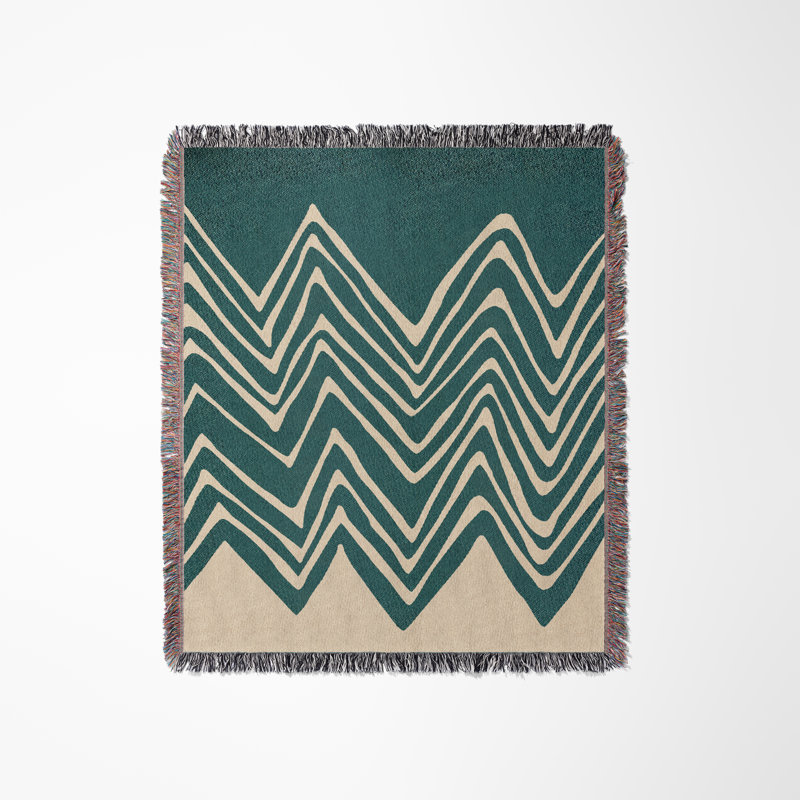 Addai Abstract Triangle Pattern Blanket Throw, Teal/Beige, Throw