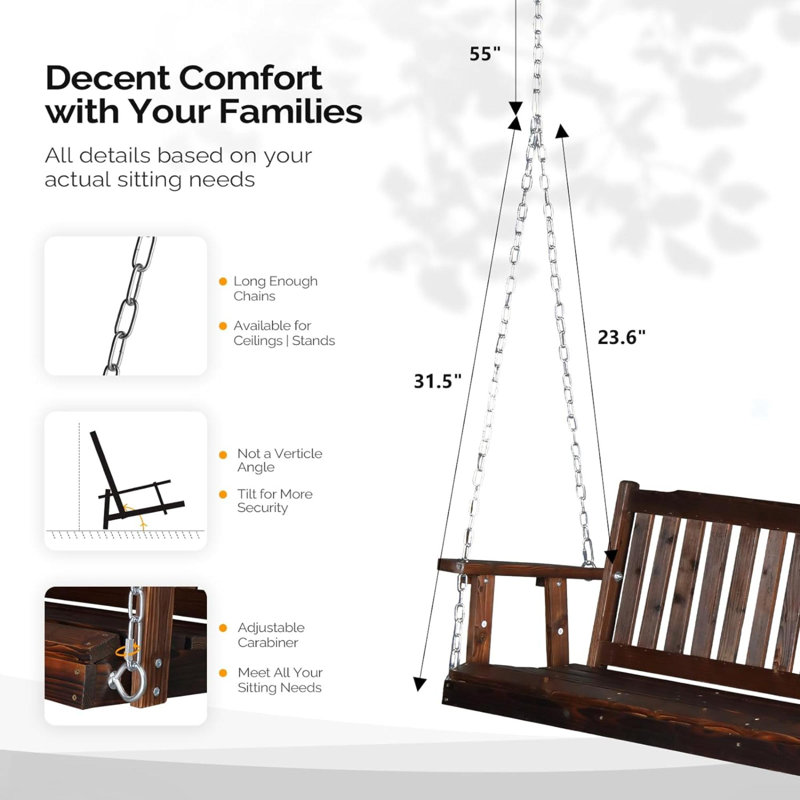 3 Person Porch Swing, Dark Brown