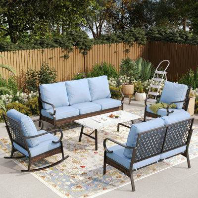 7-Person Outdoor Conversation Set With Loveseat & Rocking Lounge Chairs