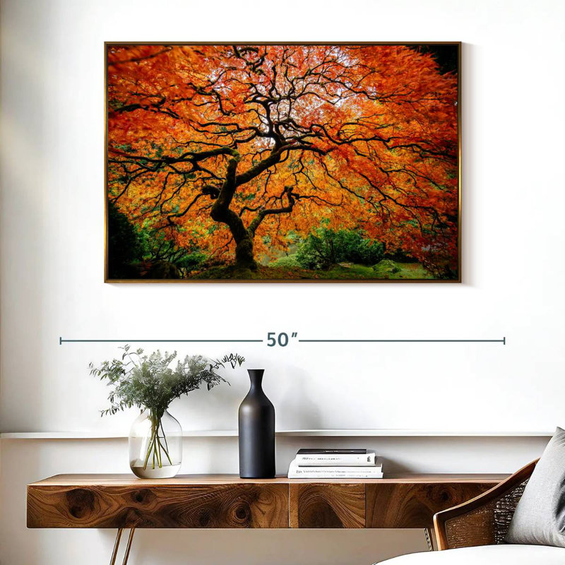 Automne érable japonais, Cadre flottant doré, 40 po x 27 po