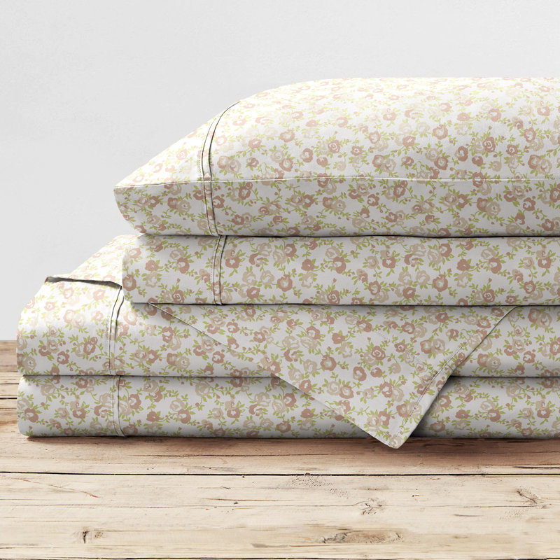 Zetta 300 Thread Count Floral 100% Cotton Sheet Set, Full