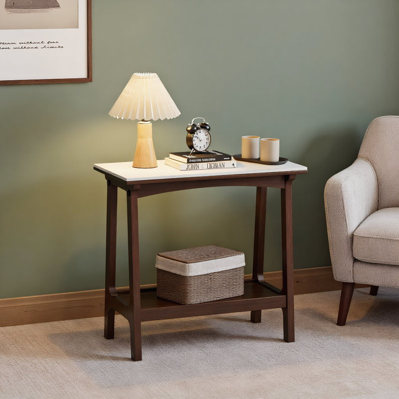 Narrow Slate Side Table with Storage Shelf