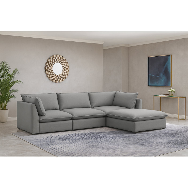 Tupman Upholstered L-Shaped Sectional Reversible, Grey Linen Textured Fabric