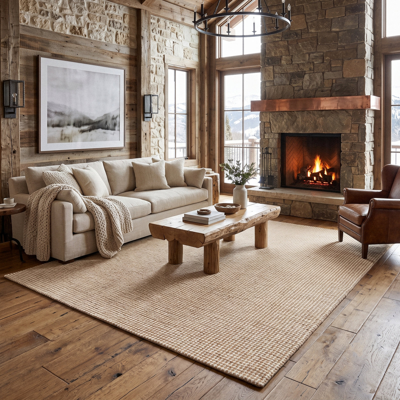 Askino Hand-Tufted Wool Area Rug, Brown, Rectangle 5'6" x 8'6"