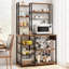 7-Tier Industrial Bakers Rack with Power Outlet with Wire Basket & 4 Hooks, Narrow Microwave Stand Coffee Bar, Open Storage Shelf for Spices/Pots/Appliances (Kitchen/Dining Room/Pantry)-1344985319