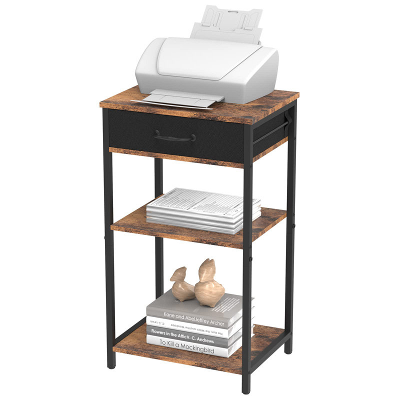Industrial Printer Stand Rack 3 Tier Printer Table With Storage Printer Shelf With File Drawer Sofa Side Tables Nightstand For Bedroom Machine Stand Holder For Office And Home, Brown