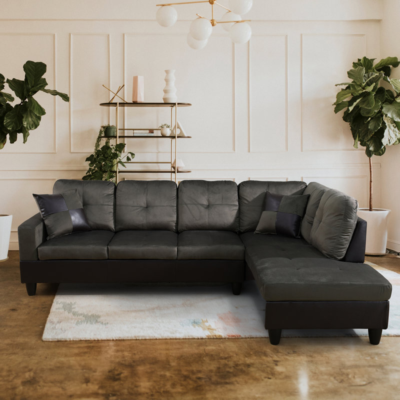 Laurana Upholstered L-Shaped Sectional Right Hand Facing, Taupe Velvet