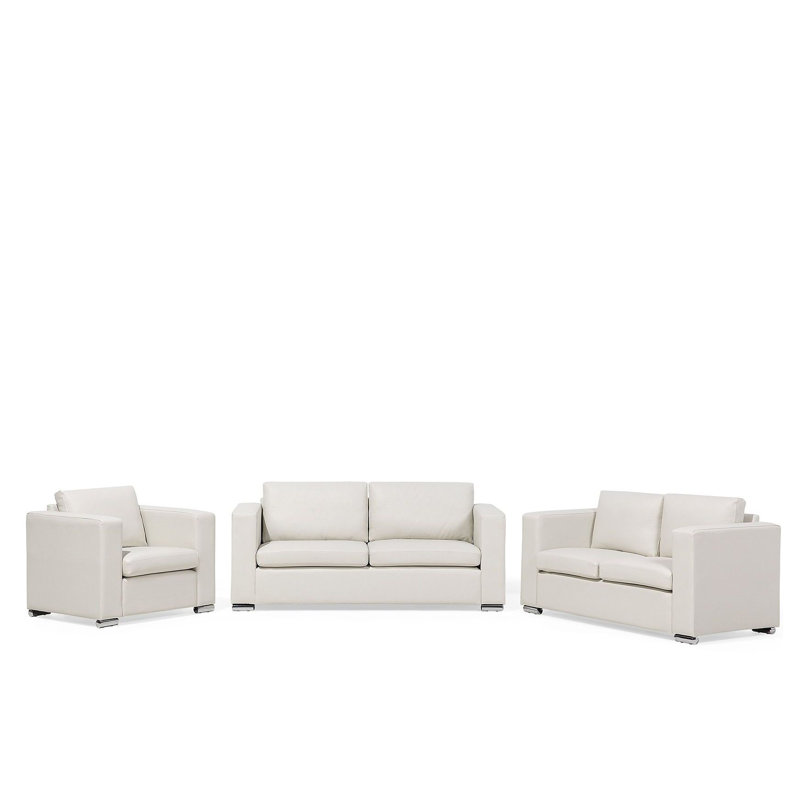 Denmark 3 - Piece Leather Living Room Set, Beige