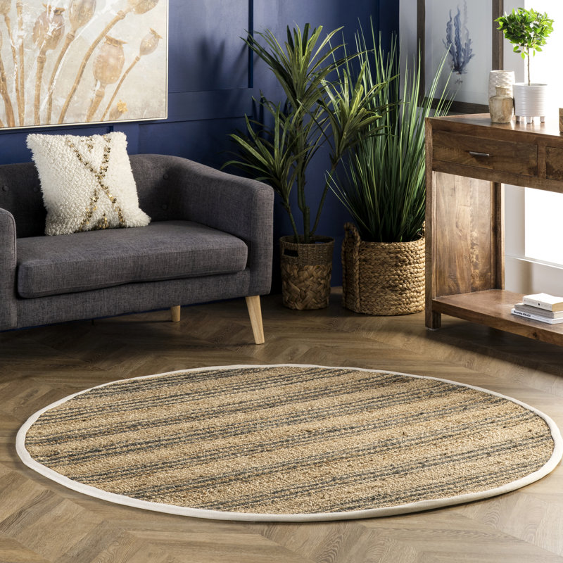 Natural Sycamore Striped Jute Area Rug, Round 6'