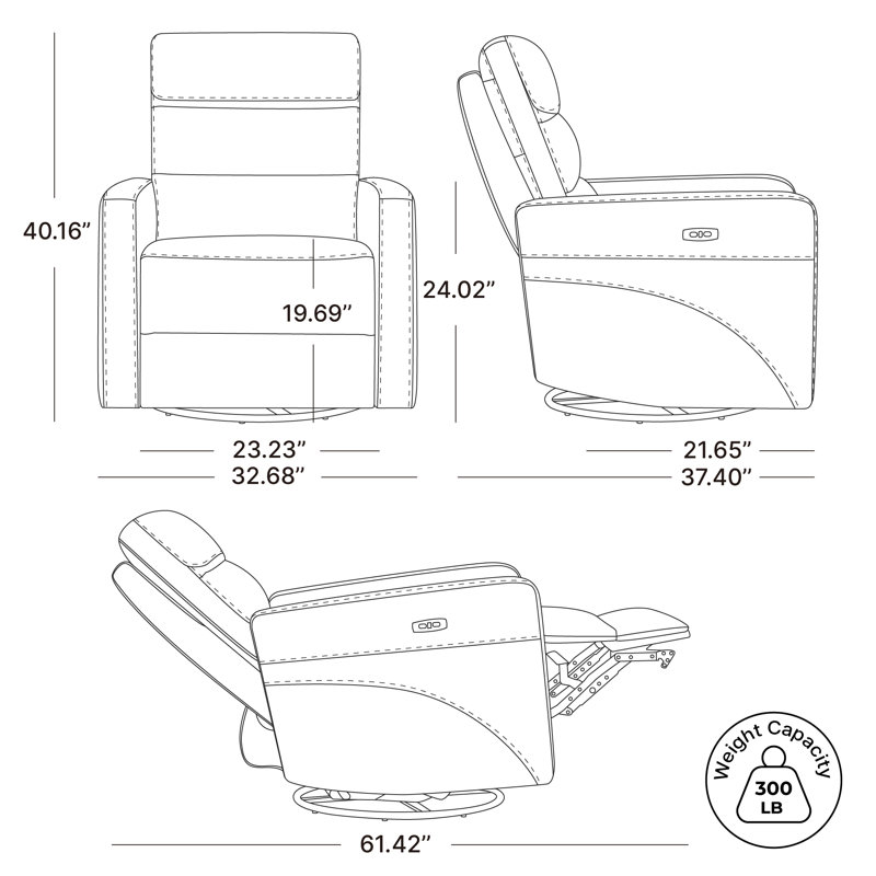 Fauteuil inclinable électrique pivotant en cuir véritable Will avec port USB