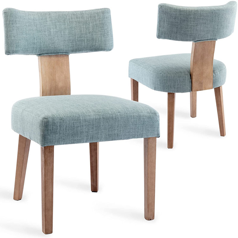 Mid Century Upholstered Dining Chairs Side Chairs Farmhouse Dining Chair with Wood Legs, Linen Green/Brown