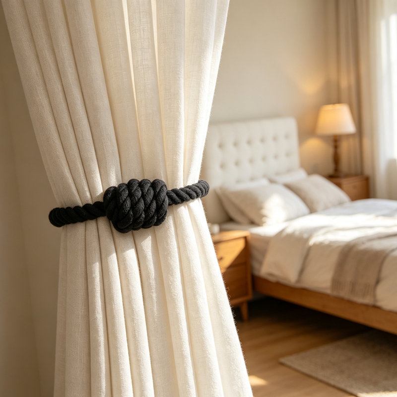 Natural Fabric Curtain Holdback/Tieback, Black
