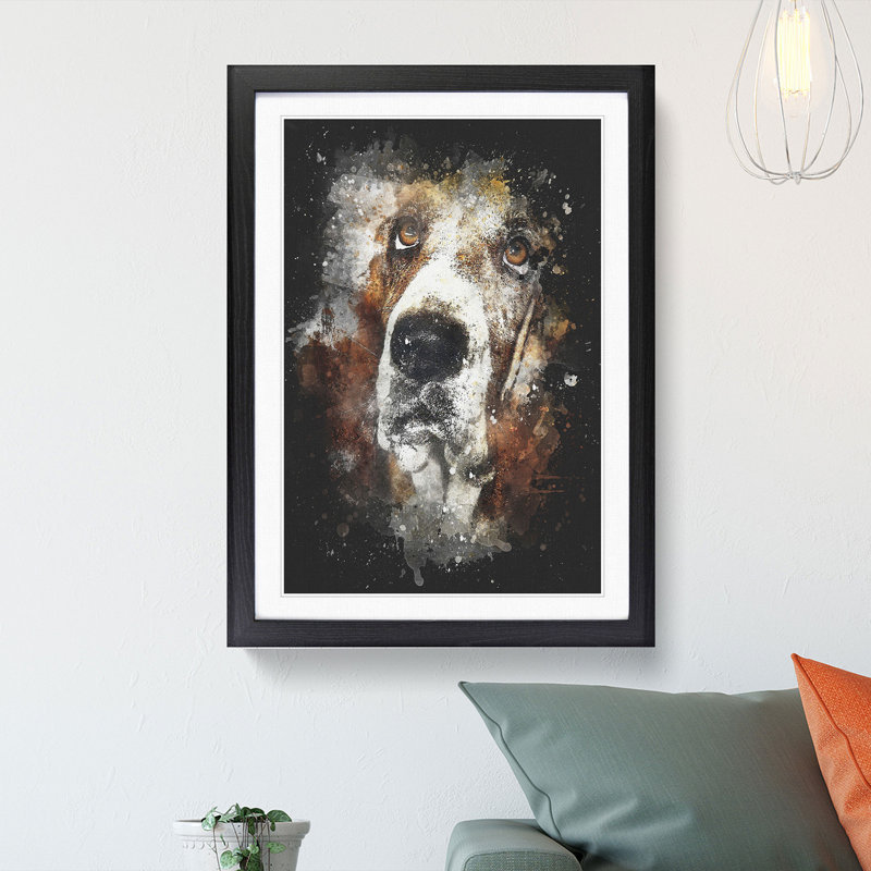 Basset Hound - Picture Frame Graphic Art Print, 45cm H x 33cm W x 2cm D, Black Framed