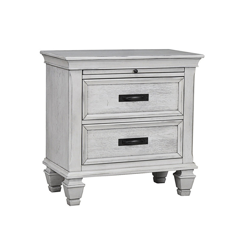 Nightstand With 2 Drawers And Pull-Out Service Tray, Bed Side Table